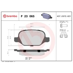 Brake Pad Set BREMBO P23065 OE Ref 71770004