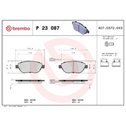 Brake Pad Set BREMBO P23087 OE Ref 0000071773409