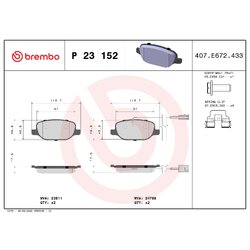 Jeu de plaquettes de frein BREMBO P23152 pour ALFA ROMEO GIULIETTA