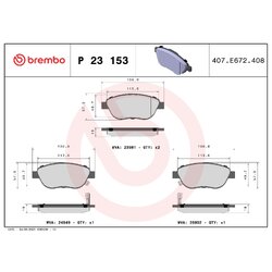 Brake Pad Set BREMBO P23153 OE Ref 68190118AB