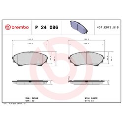 Brake Pad Set BREMBO P24086 OE Ref 1360290