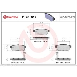 Brake Pad Set BREMBO P28017 OE Ref 06430SAAJ50