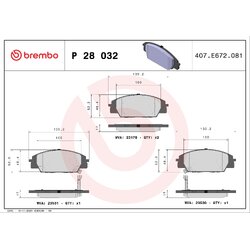 Brake Pad Set BREMBO P28032 OE Ref 06450S2A000