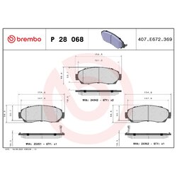 Brake Pad Set BREMBO P28068 OE Ref 45022SHJA00