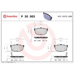 Brake Pad Set BREMBO P30003 OE Ref P1X02643Z