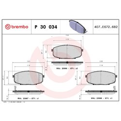 Brake Pad Set BREMBO P30034 OE Ref 0K2FA3328Z