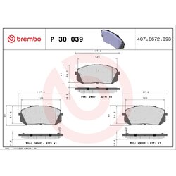 Brake Pad Set BREMBO P30039 OE Ref 58101J9A70