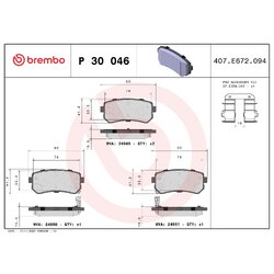 Brake Pad Set BREMBO P30046 OE Ref 583021JA31