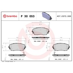 Brake Pad Set BREMBO P30053 OE Ref 581011YA15