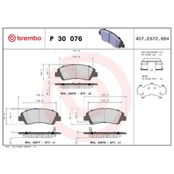 Brake Pad Set BREMBO P30076 OE Ref 58101B4A05