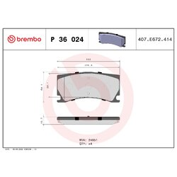 Brake Pad Set BREMBO P36024 OE Ref 1610696480