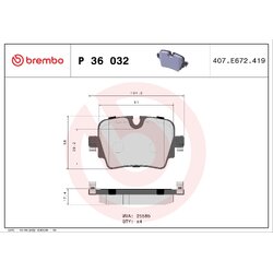 Brake Pad Set BREMBO P36032 OE Ref C2D49906