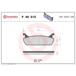 Brake Pad Set BREMBO P49015 OE Ref 0449287101000