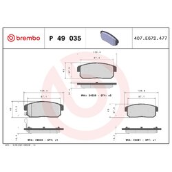 Brake Pad Set BREMBO P49035 OE Ref F1Y02648ZA