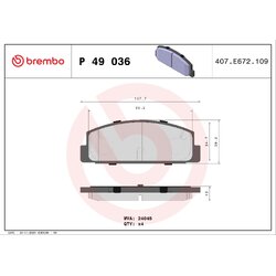 Brake Pad Set BREMBO P49036 OE Ref GGYM2643Z