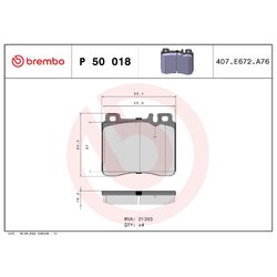 Brake Pad Set BREMBO P50018 OE Ref 0024201220