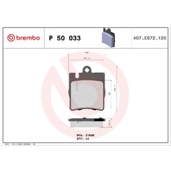 Brake Pad Set BREMBO P50033 OE Ref 0034202820