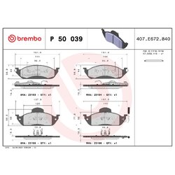 Brake Pad Set BREMBO P50039 OE Ref 1634200320