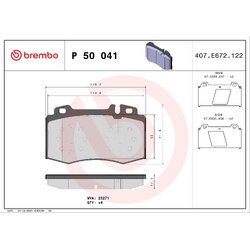 Brake Pad Set BREMBO P50041 OE Ref 0034200820