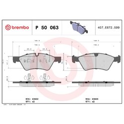 Brake Pad Set BREMBO P50063 OE Ref 0004209704