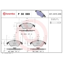Brake Pad Set BREMBO P50069X OE Ref 0054201020
