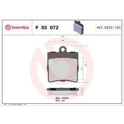 Brake Pad Set BREMBO P50072 OE Ref 0034202720