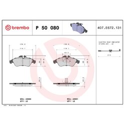 Brake Pad Set BREMBO P50080 OE Ref 2D0698151C