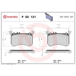 Brake Pad Set BREMBO P50121 OE Ref 0004207800