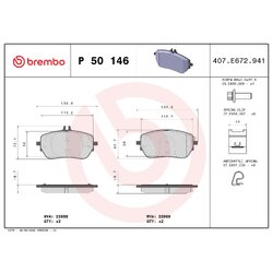 Brake Pad Set BREMBO P50146 OE Ref 0004206902