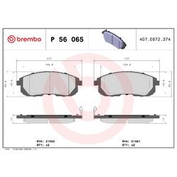 Brake Pad Set BREMBO P56065 OE Ref 410602Y991