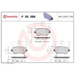 Brake Pad Set BREMBO P56086 OE Ref D10601HA0B