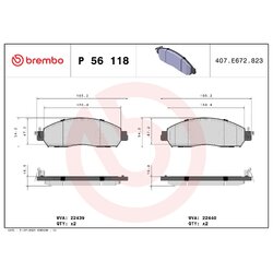 Brake Pad Set BREMBO P56118 OE Ref D10603LM1B