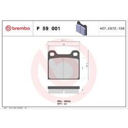 Brake Pad Set BREMBO P59001 OE Ref 006072728600