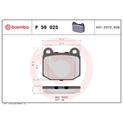 Brake Pad Set BREMBO P59025 OE Ref 4801667