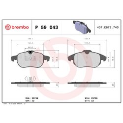 Brake Pad Set BREMBO P59043 OE Ref 77363604