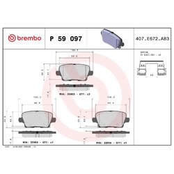 Brake Pad Set BREMBO P59097 OE Ref 13517694