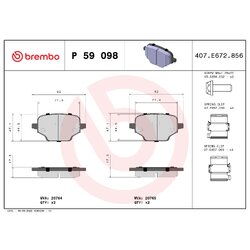 Brake Pad Set BREMBO P59098 OE Ref 1647887380