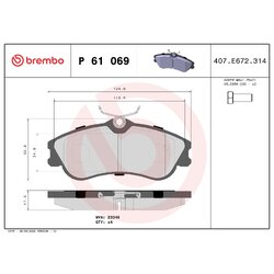 Brake Pad Set BREMBO P61069 OE Ref 425213