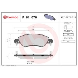 Brake Pad Set BREMBO P61070 OE Ref 425214
