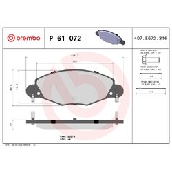 Brake Pad Set BREMBO P61072 OE Ref 425216