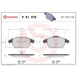 Brake Pad Set BREMBO P61076 OE Ref 5K0698151A