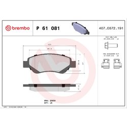 Brake Pad Set BREMBO P61081 OE Ref 1617264880