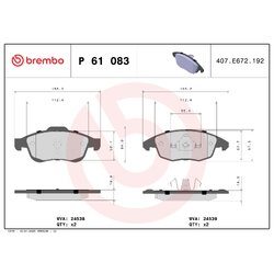 Brake Pad Set BREMBO P61083 OE Ref 1617272980