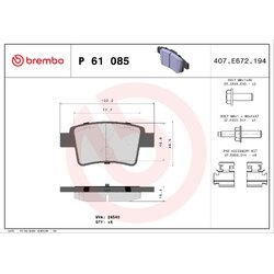 Brake Pad Set BREMBO P61085 OE Ref 425371