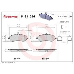 Brake Pad Set BREMBO P61096 OE Ref 1617279580