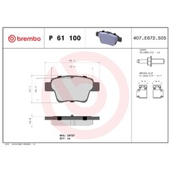 Brake Pad Set BREMBO P61100 OE Ref 425401