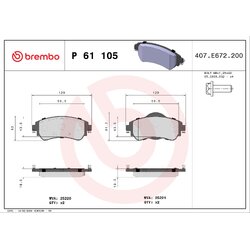 Brake Pad Set BREMBO P61105 OE Ref 1617273280