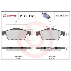 Brake Pad Set BREMBO P61110 OE Ref 1647875980