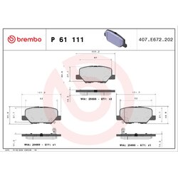 Brake Pad Set BREMBO P61111 OE Ref 1619790780