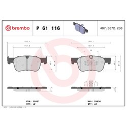 Brake Pad Set BREMBO P61116 OE Ref 1619791080